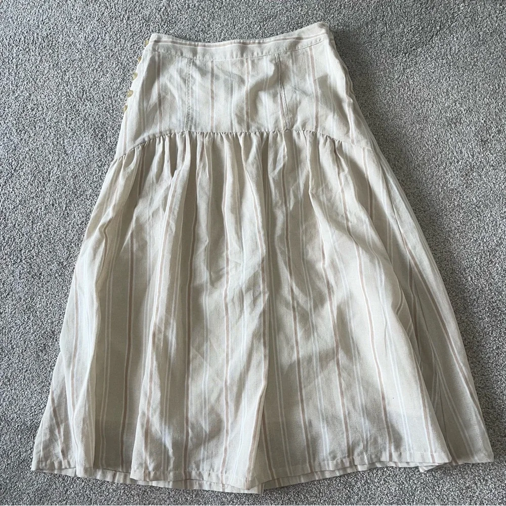 Anthropologie Evonna Striped Skirt US10 Side Zip Button Embellishments NEW